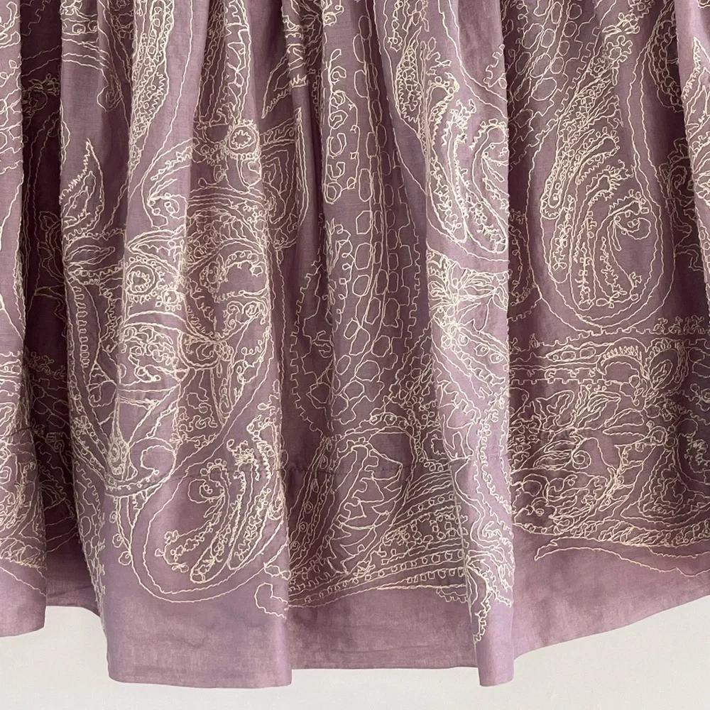 Talbots Lavender Paisley Embroidered Pleated Cotton Lined Full Skirt Size 8P